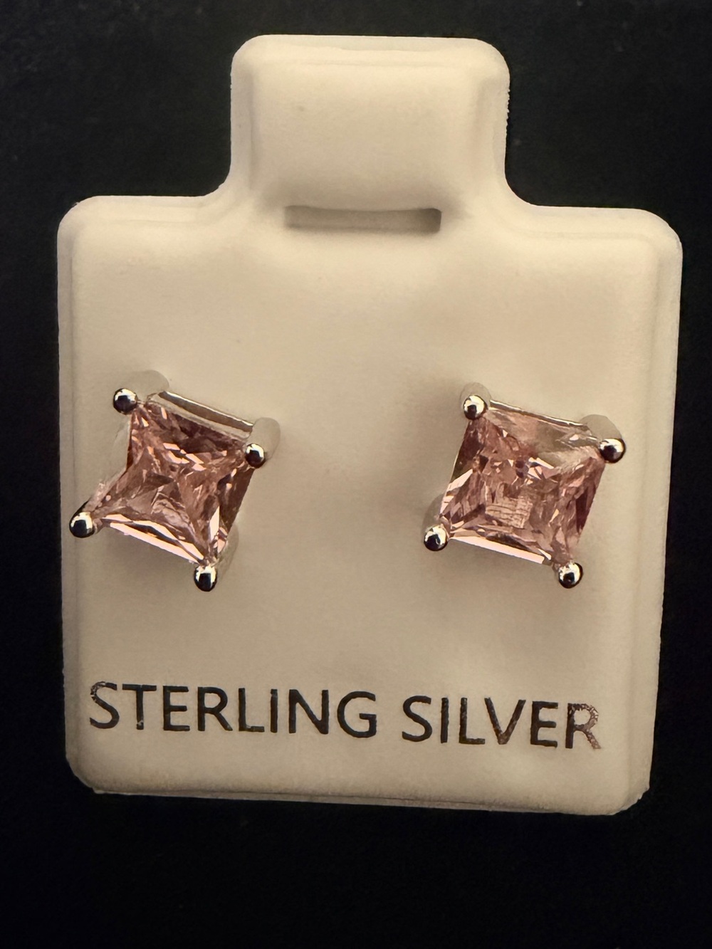 Sterling Silver Pink Square CZ Stud Earrings